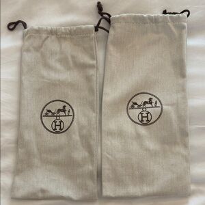 Hermes Gray and Brown Drawstring Pouches